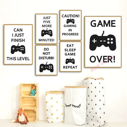 Video Game Prints Black White Posters Teen Boy Bedroom Decor