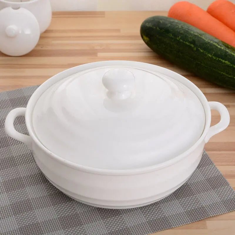 Large-capacity 1.4L Ceramic Soup Bowl with Lid.