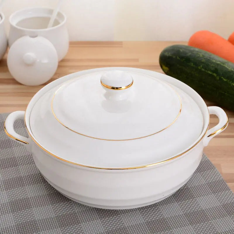 Large-capacity 1.4L Ceramic Soup Bowl with Lid.