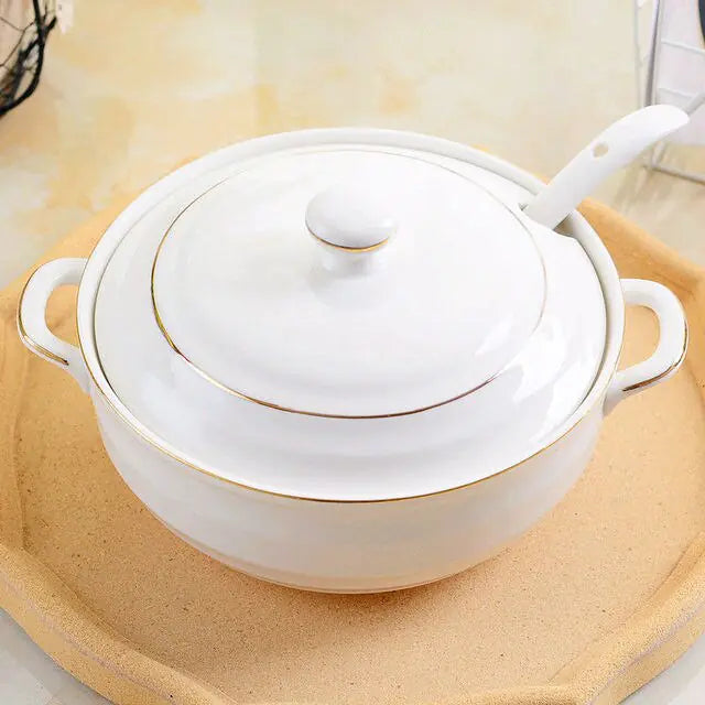 Large-capacity 1.4L Ceramic Soup Bowl with Lid.