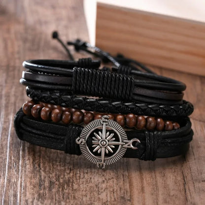 Vnox 4Pcs/ Set Braided Wrap Leather Bracelets