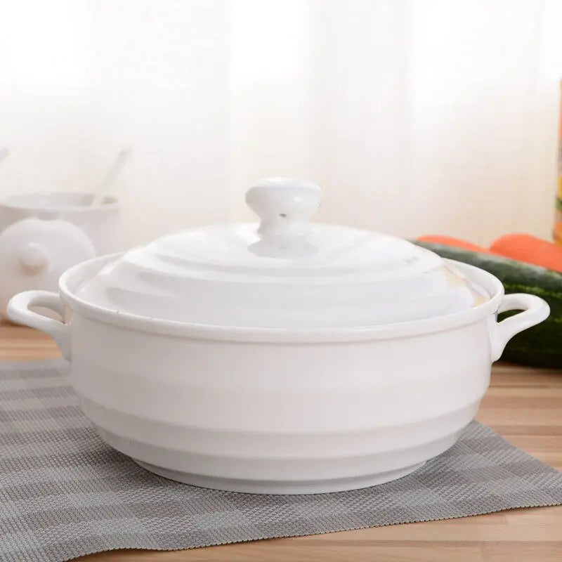 Large-capacity 1.4L Ceramic Soup Bowl with Lid.