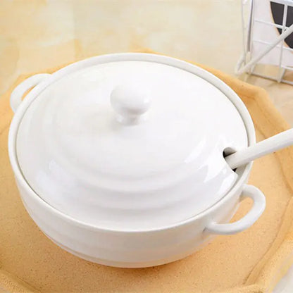 Large-capacity 1.4L Ceramic Soup Bowl with Lid.