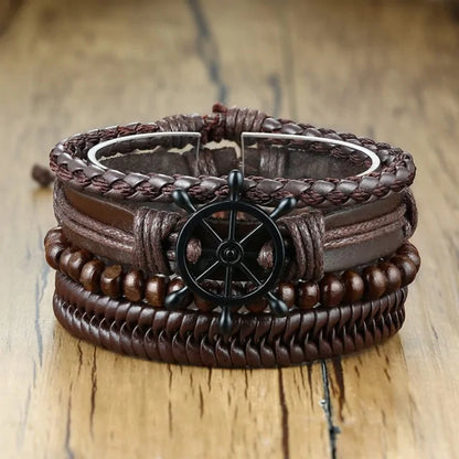 Vnox 4Pcs/ Set Braided Wrap Leather Bracelets