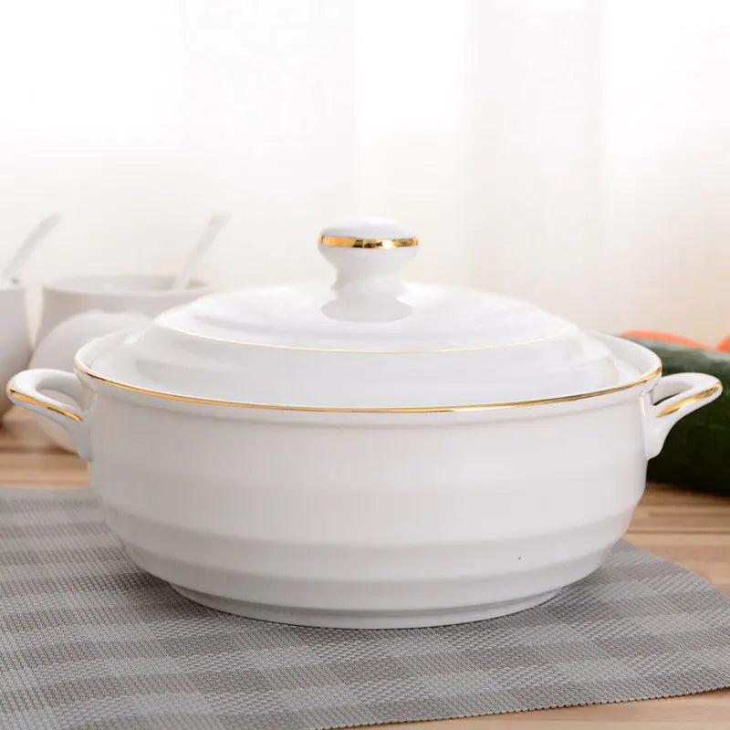 Large-capacity 1.4L Ceramic Soup Bowl with Lid.