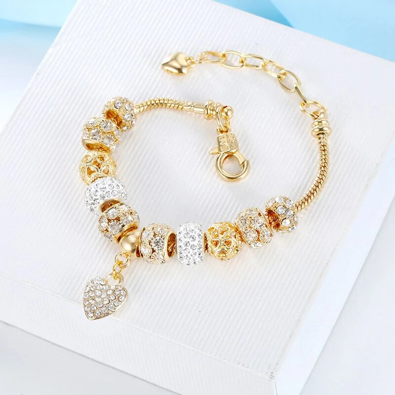 Cubic Charm Gold Heart Bracelets For Women