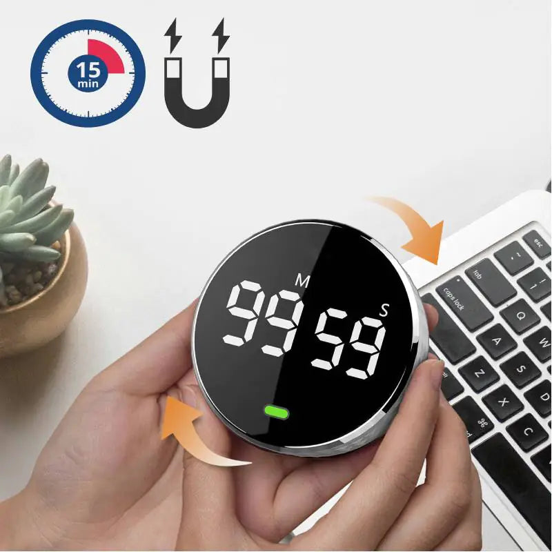 Digital Timer Magnetic Electronic Cooking Countdown Clock LED Mechanical Remind Alarm.