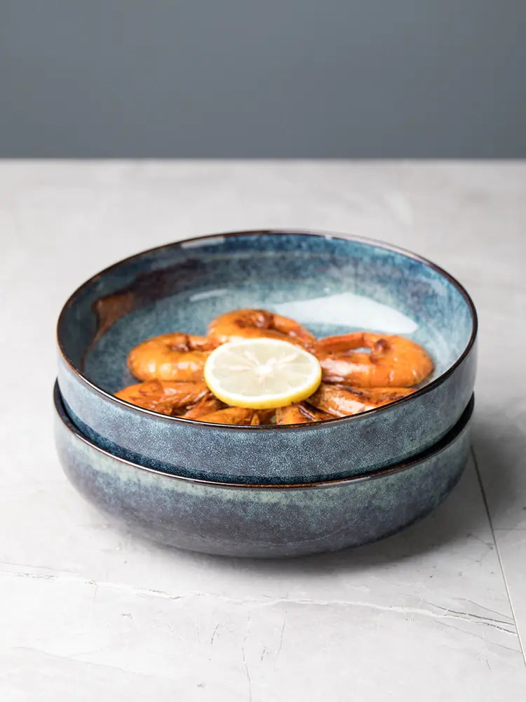 Nordic Retro Ceramic Salad and Noodle Bowl - Deep Dish Design