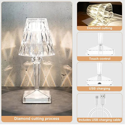 Diamond Table Lamp: USB Touch Sensor LED Night Light