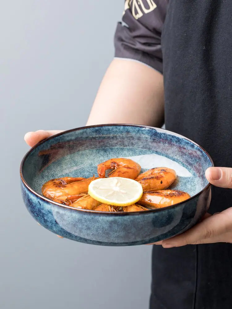 Nordic Retro Ceramic Salad and Noodle Bowl - Deep Dish Design