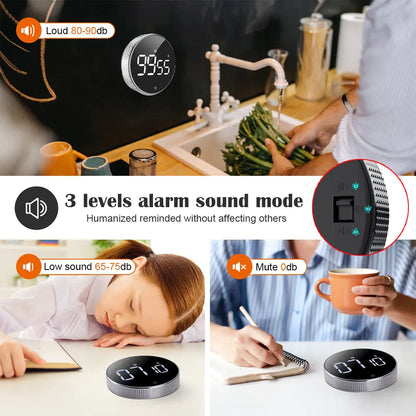 Digital Timer Magnetic Electronic Cooking Countdown Clock LED Mechanical Remind Alarm.